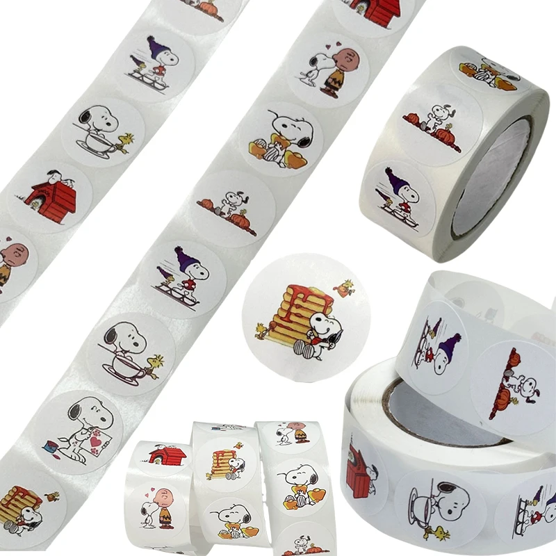 500PCS Snoopy Anime Cute Stickers Reward Sticker Roll Kawaii Decorative Seal Sticker Gift Decor Envelope Sealing Scrapbooking