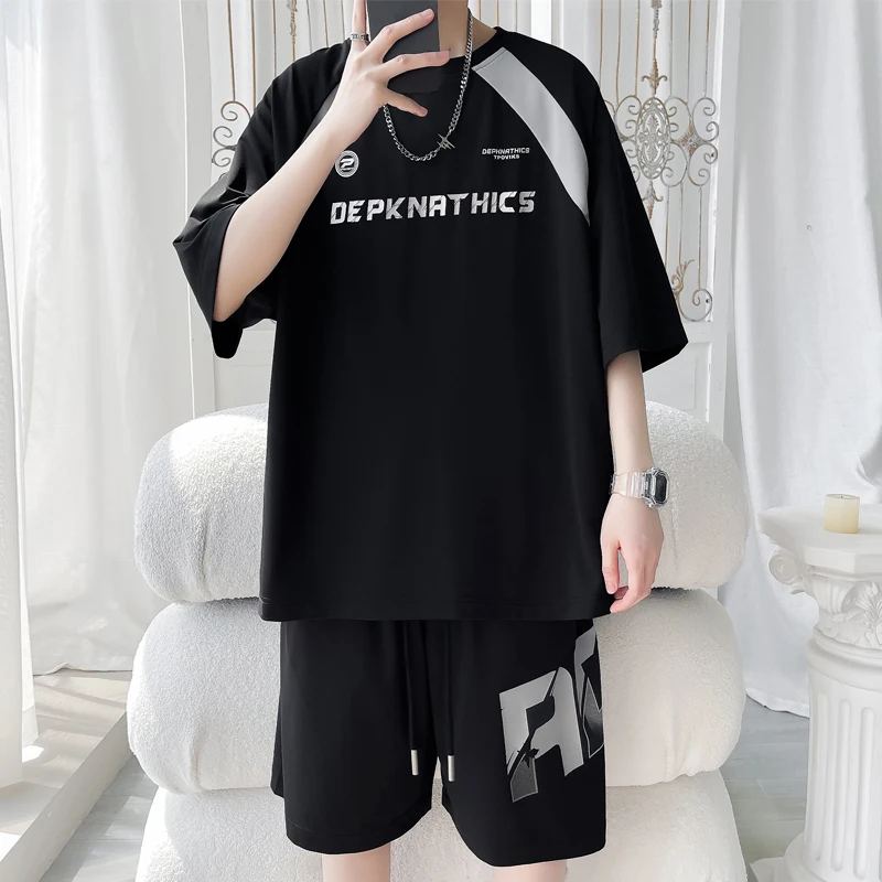 

Men's Casual 2-Piece Sportswear Set Streetwear Fashion Tracksuit T-shirts and Shorts Camping Clothes Beach Pant New Beachwear