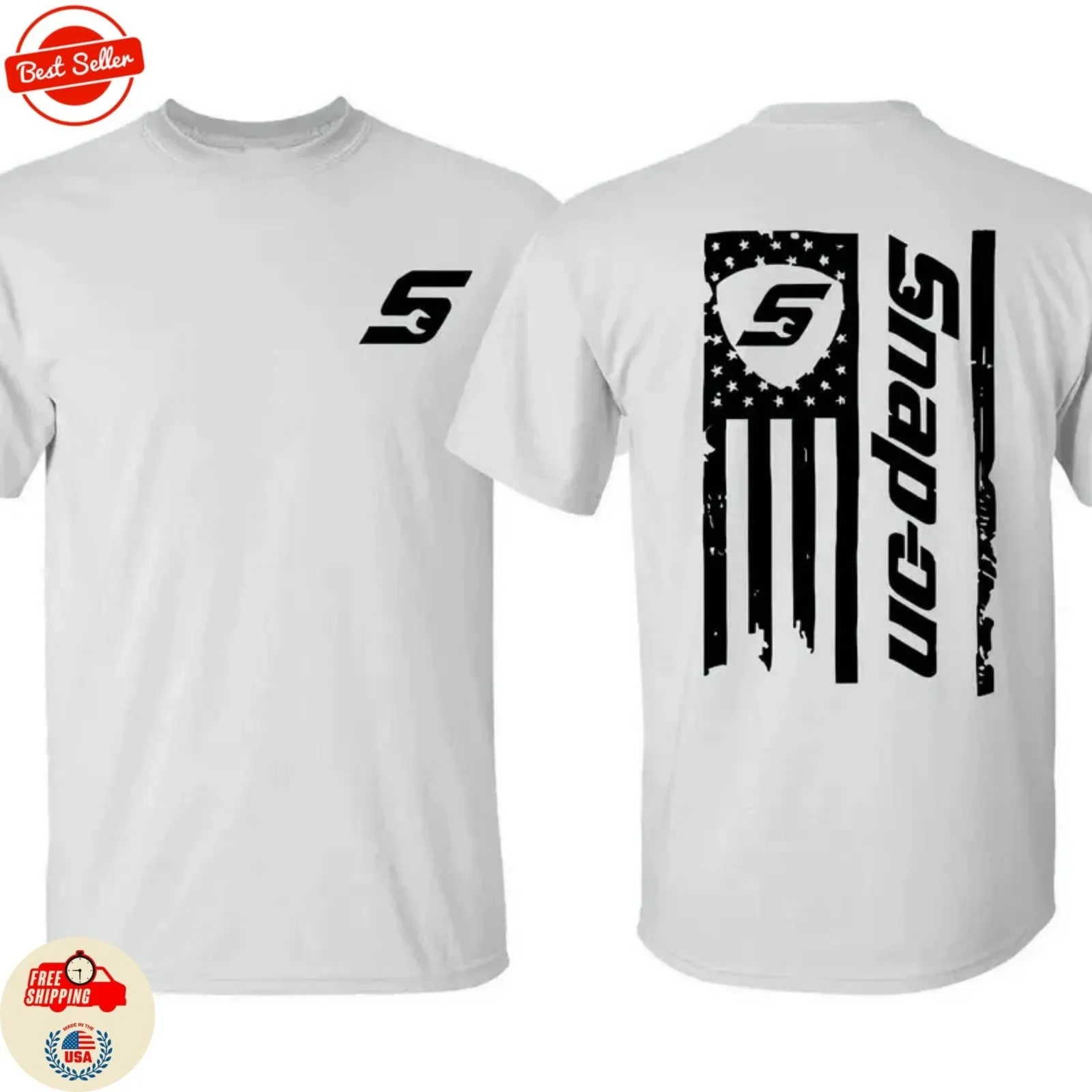Camiseta con bandera estadounidense Snap On – Bandera de EE. UU., perfecta para entusiastas del garaje, reedición