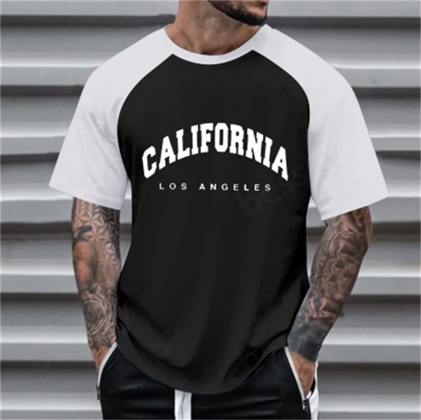 

Men's small print contrasting color spring summer casual sports comfortable breathable sweat absorbing cotton round neck pullove