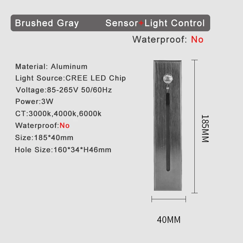 SANDIY Traplamp met bewegingssensor Wandlamp Inbouwtraplampen Beweging Dector Nachtlampen voor Gang Ladder Gangpad Badkamer Armatuur Menselijk Lichaam Inductie Traplamp 110v 220v 230v