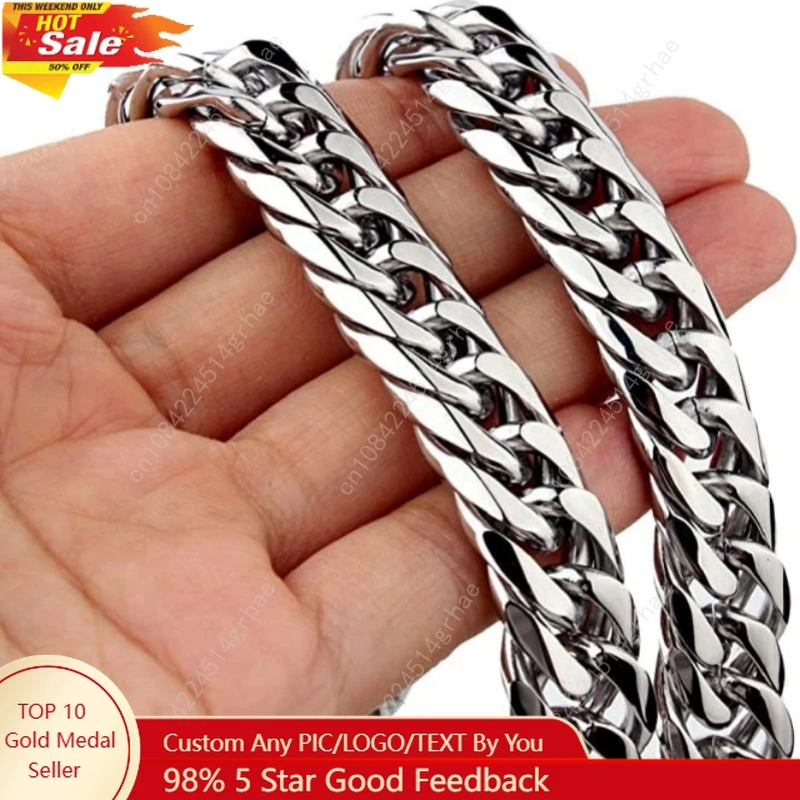

HNSP Stainless Steel LA Cuban Link Chain Silver Color Necklace For Men Jewelry 8/10/12/14MM Width Hip Hop Punk Accessories