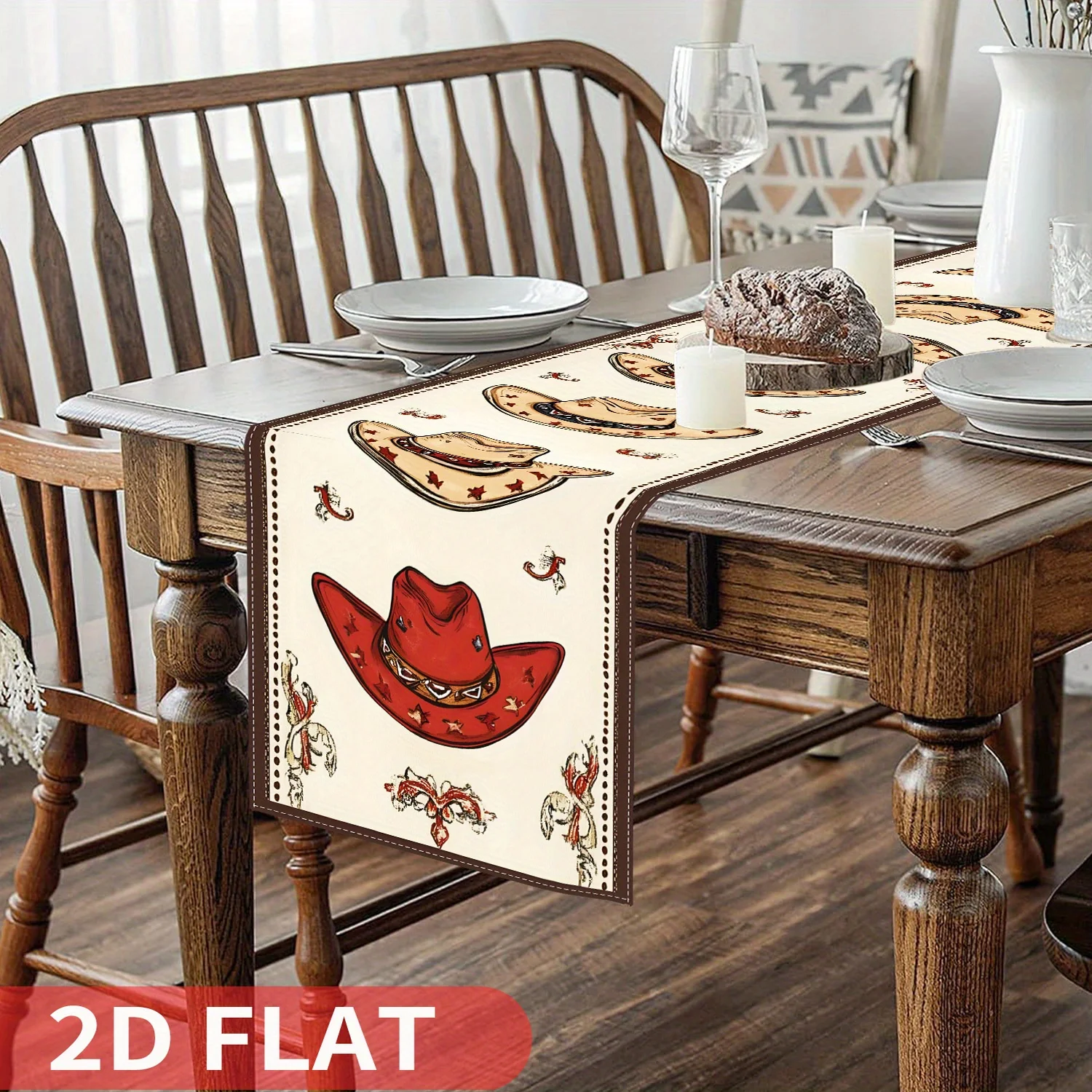 

1pc West cowboy Polyester Table Runner Cowboy hat 1X6FT, Table Runner, Durable Polyester, cowboy Party Decoration Wedding Party