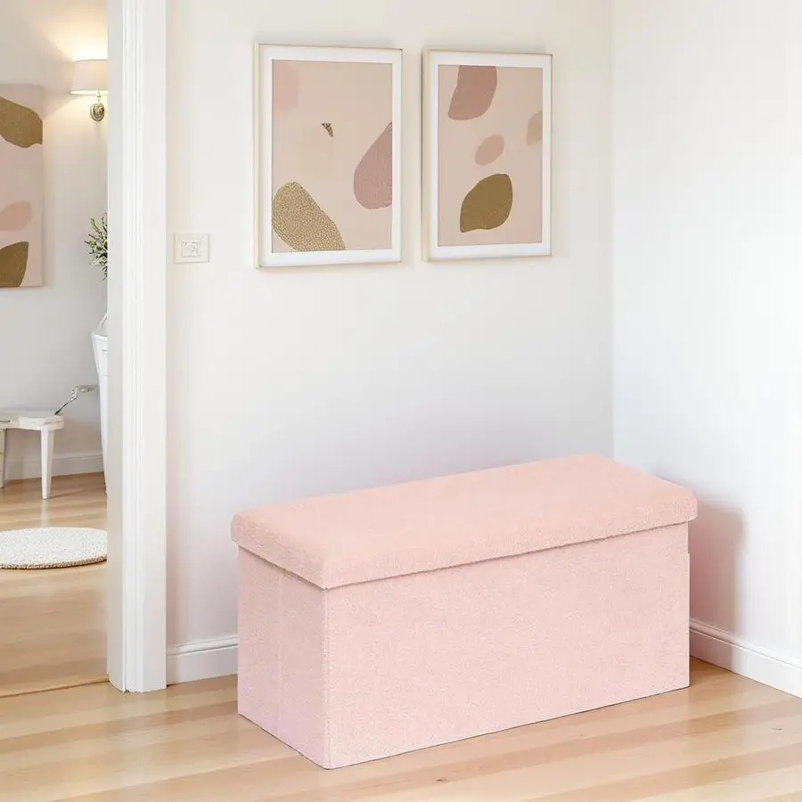

Inches Storage Ottoman Bench Square Ottoman with Sherpa Top,Storage Bench for Bedroom 30 L x 15 W x 15 H Pink