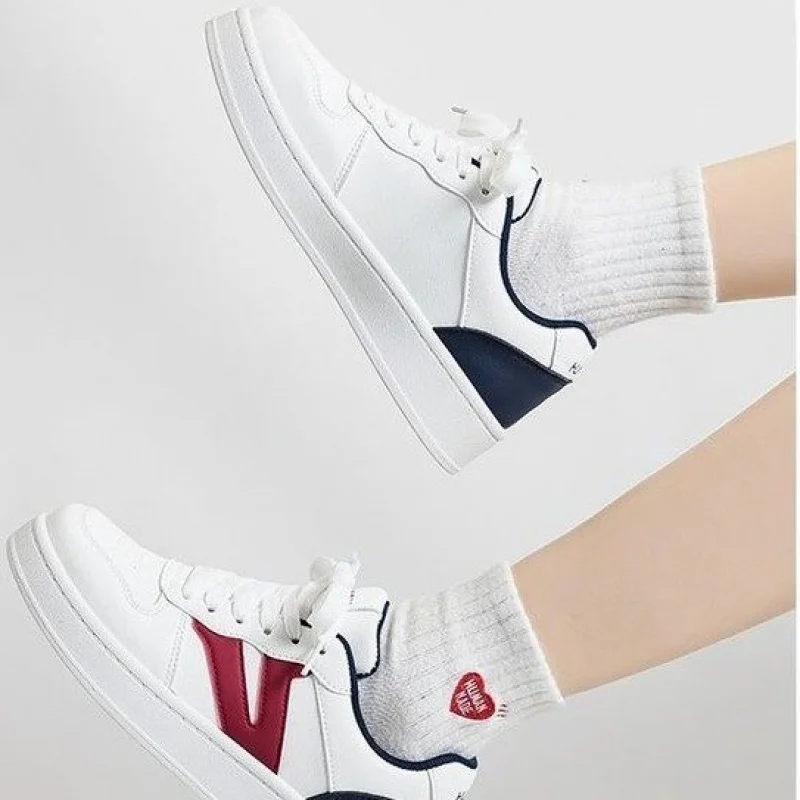 Zapatillas de deporte blancas con bloques de Color para mujer, versión coreana, estilo universitario, versátiles, a la moda, estilo callejero, otoño 2025