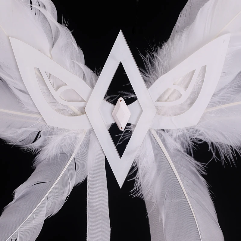 Game Genshin Impact Damselette Columbina Cosplay Pruik Veer Hoofddeksels Vrouwen Halloween Party Carnaval Props Zwart-rood Haar Lang