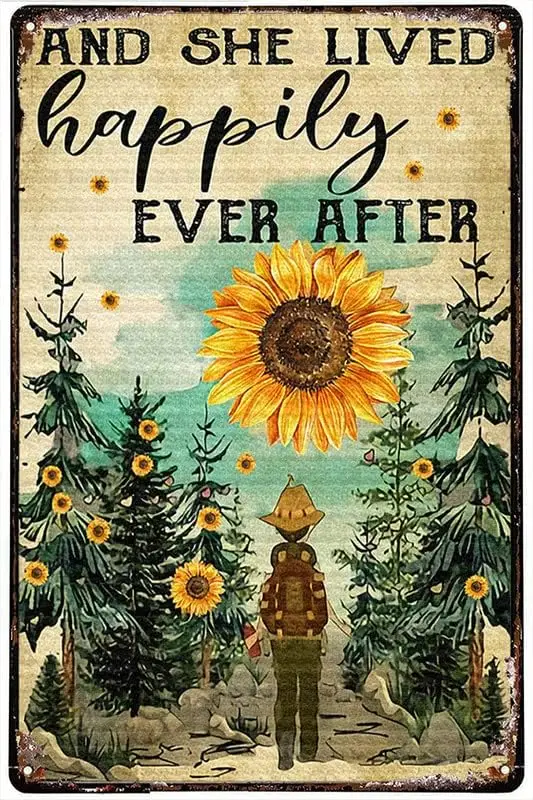 Home Decoration Tin Signs Explorer She Lived Happily Ever After Sunflowers Forest Iron Poster Art Holiday Decoration Outdoo sign