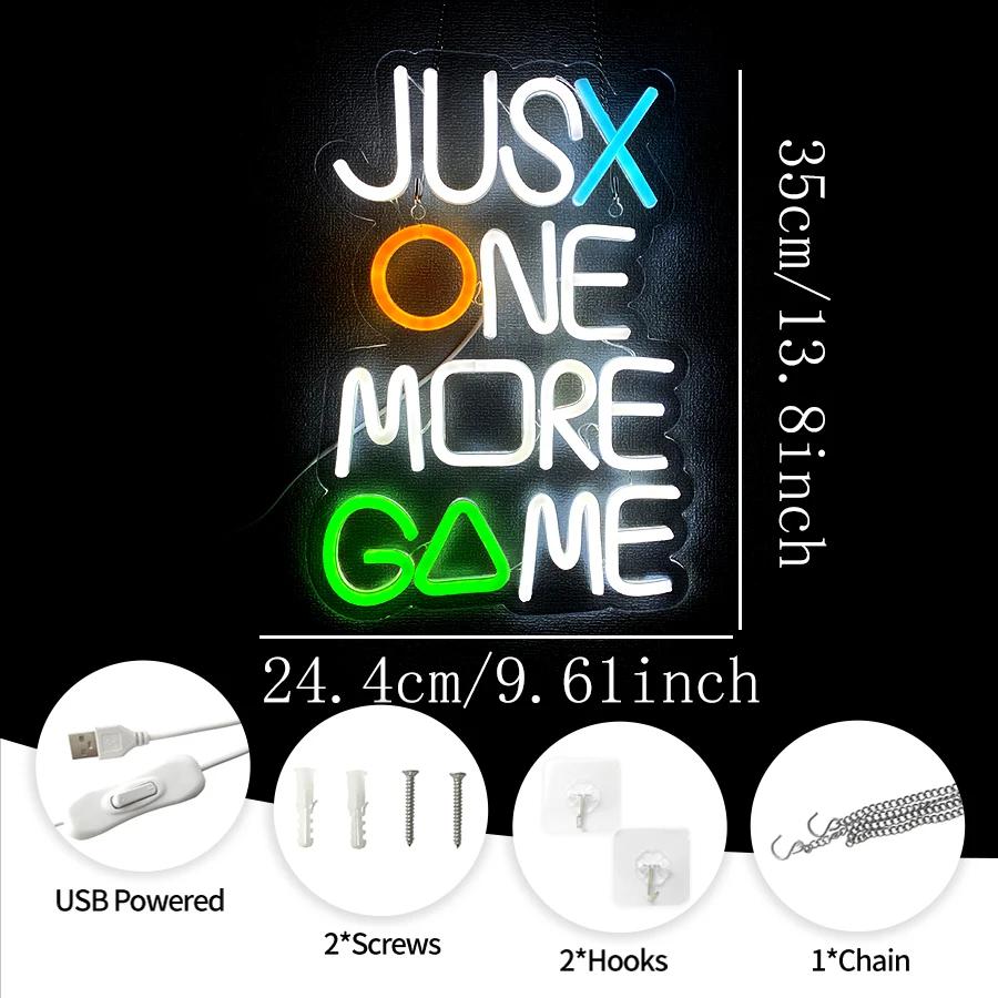Just One More Game Neon Sign for Wall Decor,Gaming LED Light Sign for Boys Bedroom Decor Game Zone Party Man Cave Teens Gifts