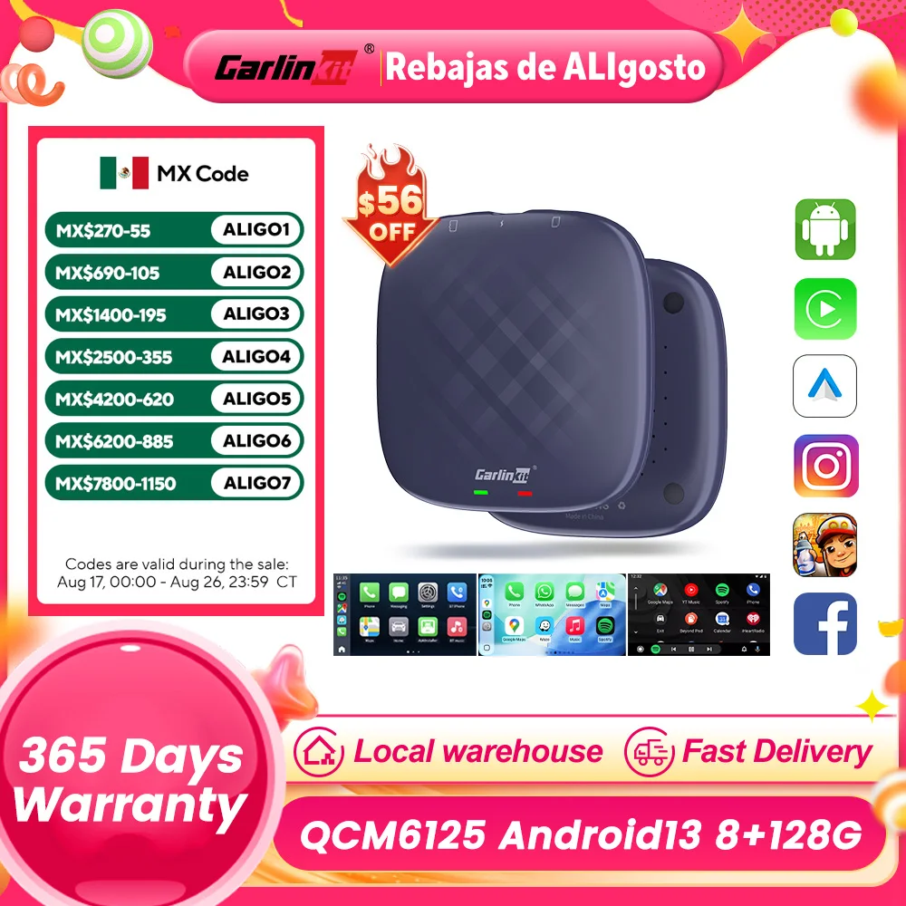 Imagen de CarlinKit CarPlay Ai TV Box Android 13 QCM6125 CarPlay inalámbrico Android Auto 4G LTE Smart Car Play Streaming Box 8G 128G FOTA