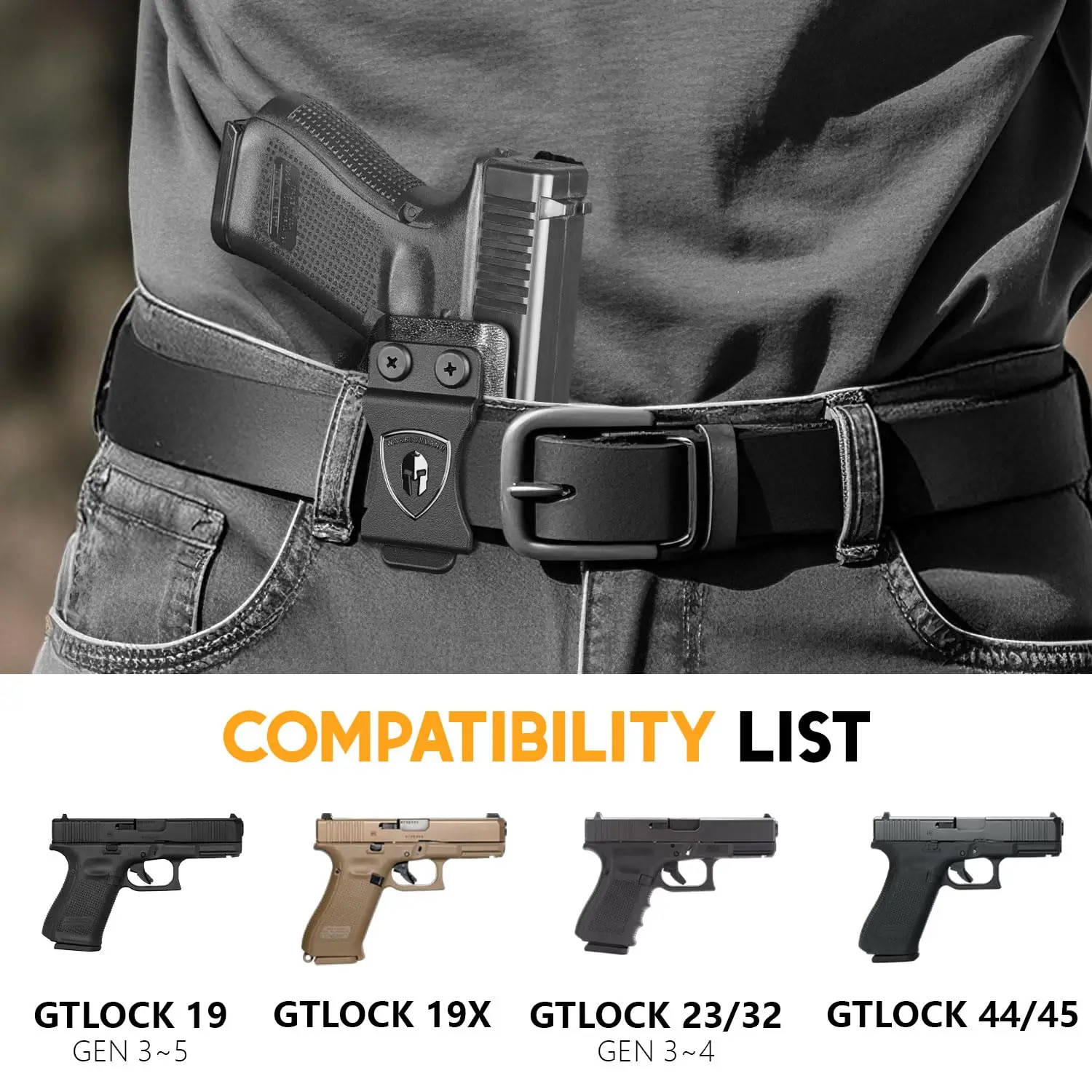 For Glock 17,Glock 19,Gen (3-6),G23,G32 Gen(3-4),G19X,G44,G45,IWB Kydex Holster,Inside Waistband  Carry,with Claw,Right Hand