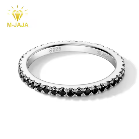 M-JAJA Black Moissanite Ring Eternity Wedding Band for Women S925 Sterling Silver Lab Diamond Stackable Engagement Rings Jewelry