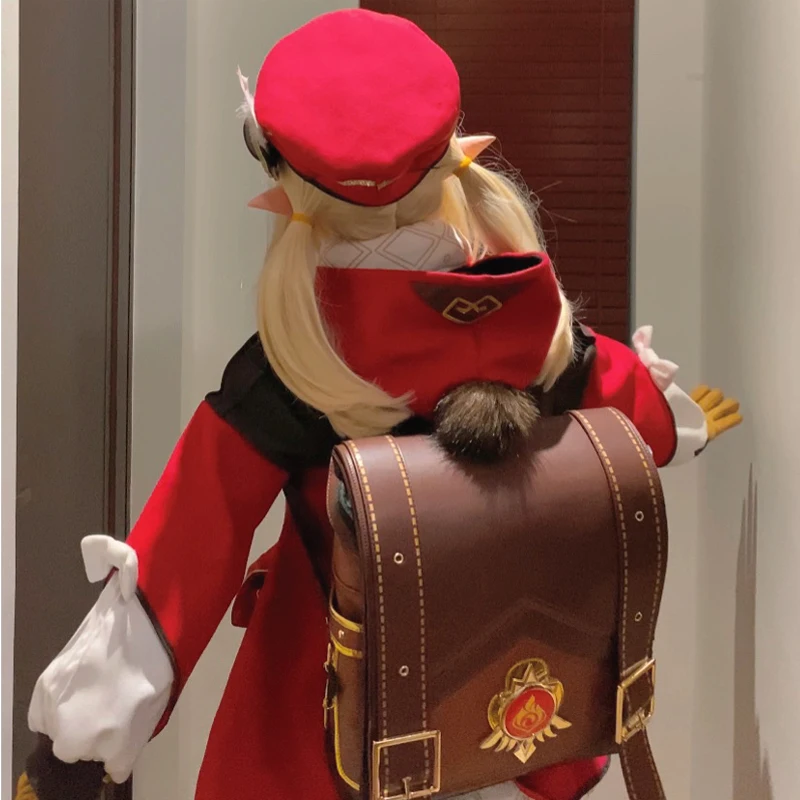 

Anime Genshin Game Klee Spark Knight Girls Cute PU Leather Backpack Women Cosplay Costume Wig Accessories Props