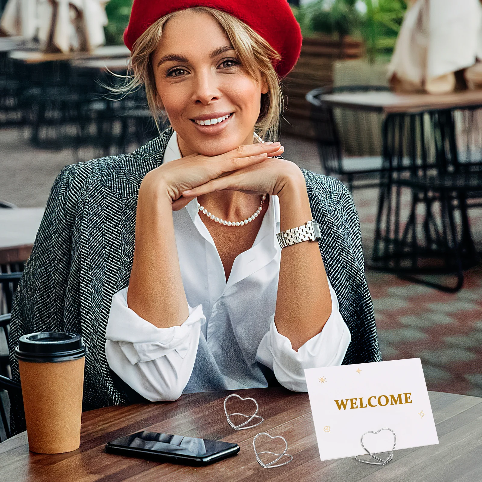 

48pcs Silver Double Heart Table Number Holders Elegant Memo Clips For Banquet Place Cards Photo Stand Carbon Steel Stable