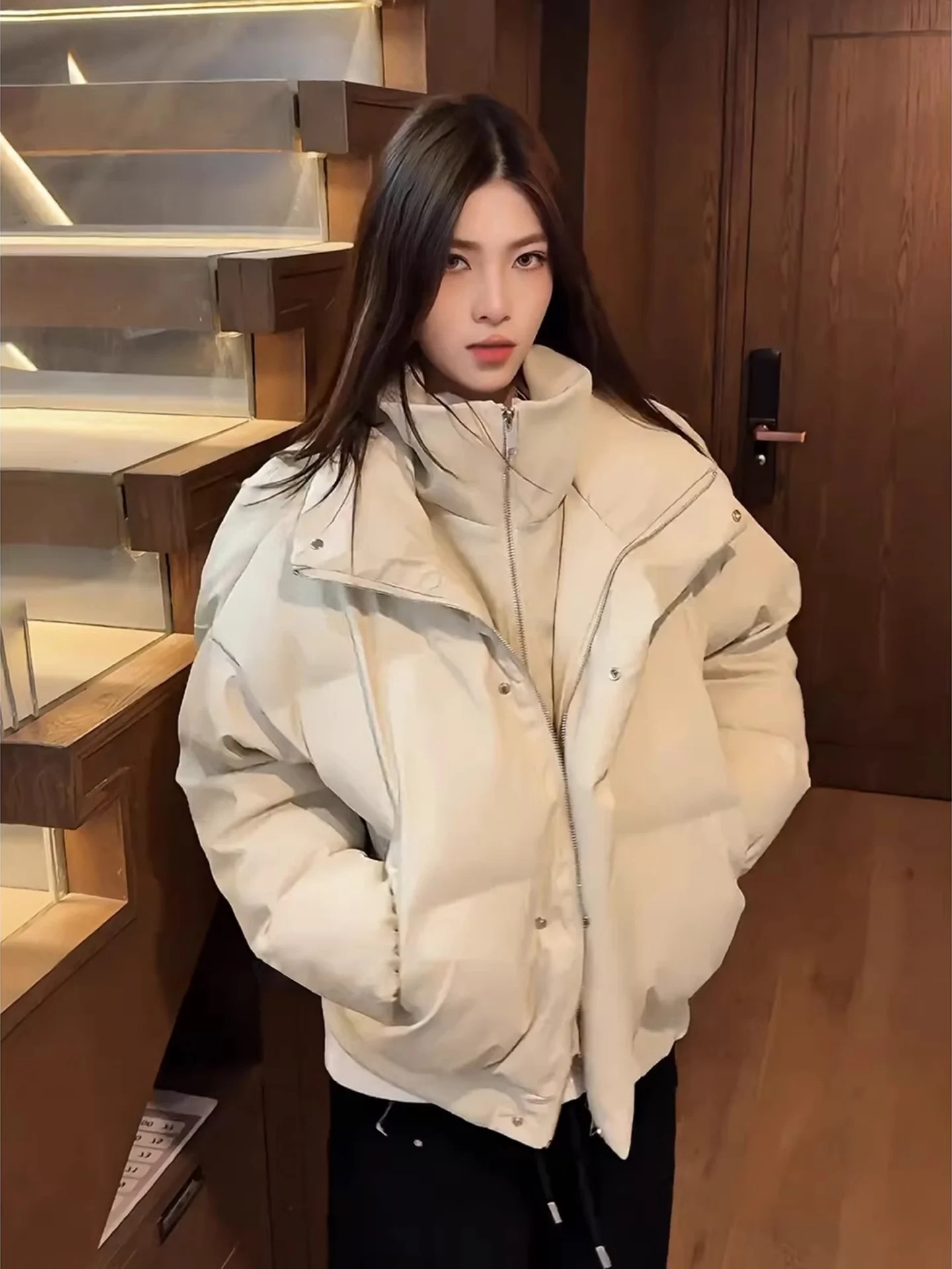 

Мужская зимняя куртка из искусственной кожи в американском стиле, утепленная хлопком, с воротником-стойкой, в стиле High Street, для активного отдыха