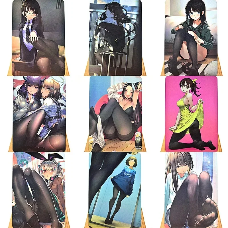 

9pcs/set Anime Girl Sexy Flash Cards Black Stockings ACG Kawaii Classic Game Anime Series Card Toys