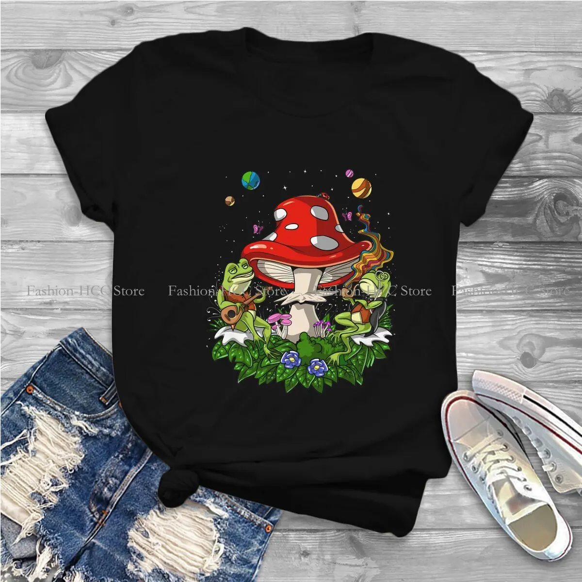 Frogs Style Polyester TShirt Magic Mushroom Comfortable Hip Hop Graphic T Shirt Short Sleeve