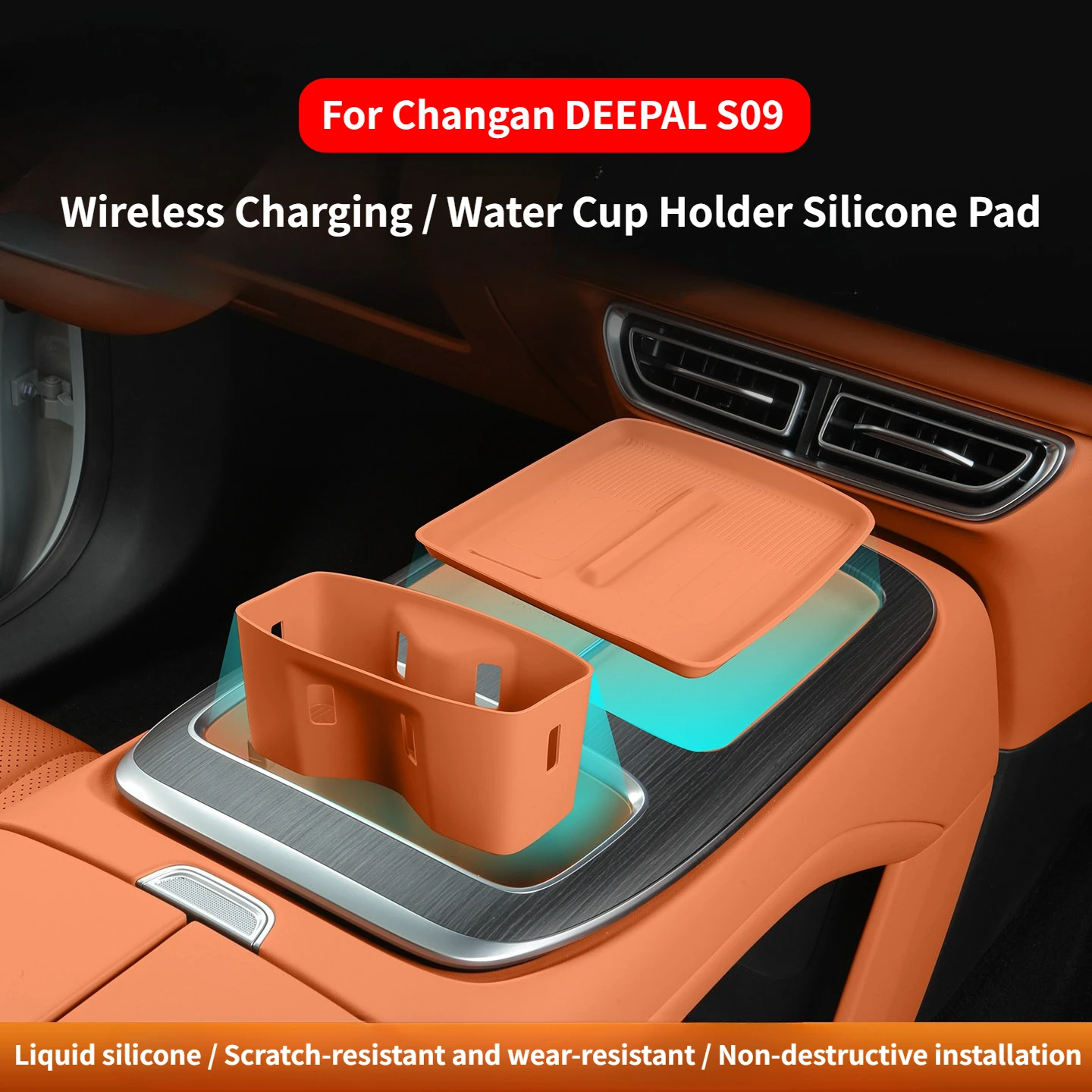 

For Changan DEEPAL S09 Car Center Control Wireless Charging Mat Water Cup Holder Silicone Pad Interior Decorative Accessories