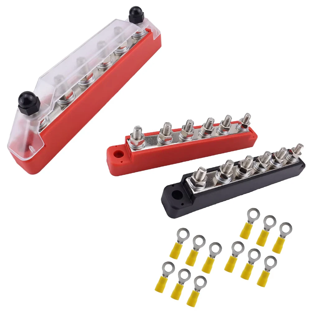 

Bus Bar Marine 12V-48V Power Distribution Block with Cover with 6 x 1/4” (M6) Post Battery 12V Bus Bar for Car Boat Marine
