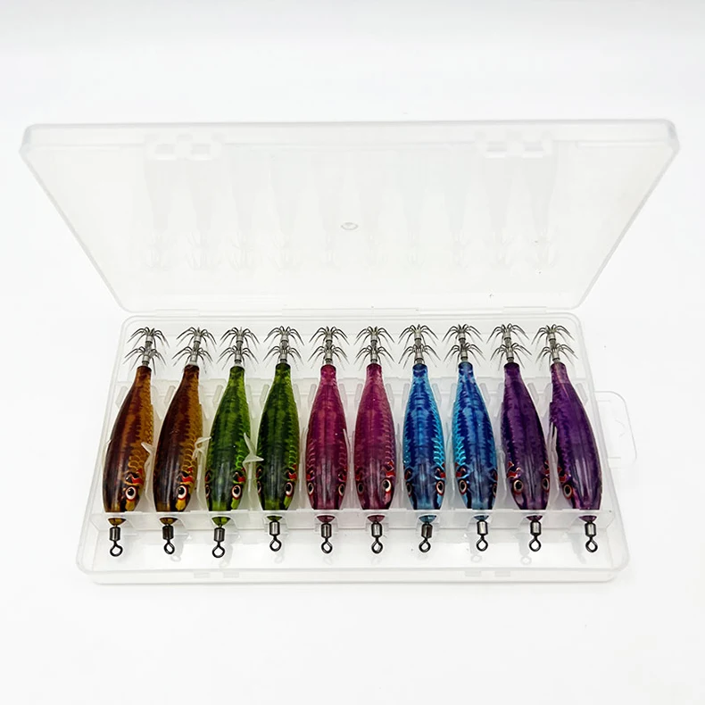 ShareShark 10 Stück/Box 5,6g Leuchtende Horizontale Garnelen-Tintenfischhaken-Köder-Set Geeignet für Meeresangeln auf Tintenfische und Oktopus – Detail 2
