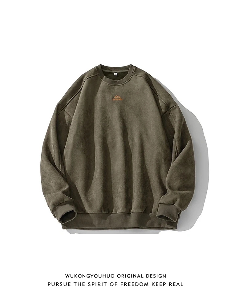 

Мужская толстовка свободного кроя из замши с вышивкой в стиле ретро, универсальная, для пар, китайский бренд, молодежная повседневная одежда