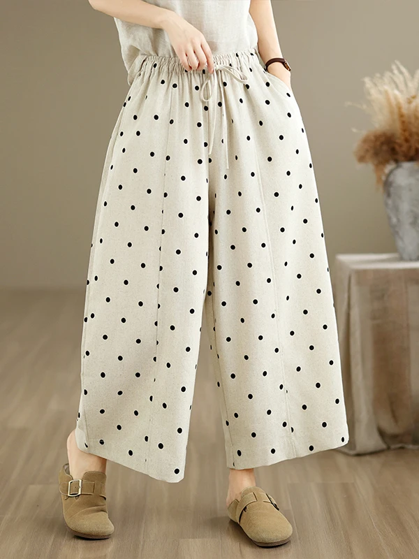 Authentic Floral Print Wide Leg Pants Linen Belted Loose Harem Style Women's Casual Trousers High Waist Polyester Cotton Blend