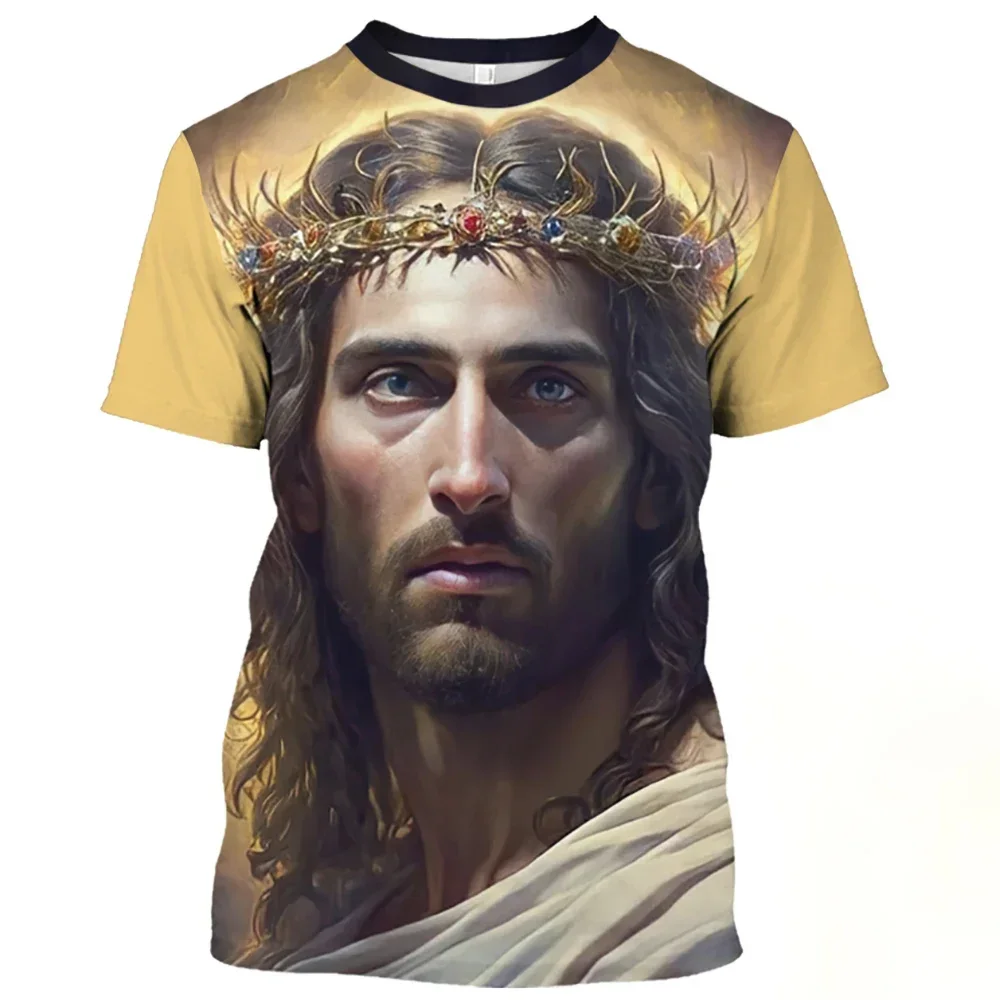 

Summer Casual Men's T-shirt with Jesus Christ Pattern, O-collar, Large Short-sleeved Catholic Print, Quick-drying Casual Top 6XL