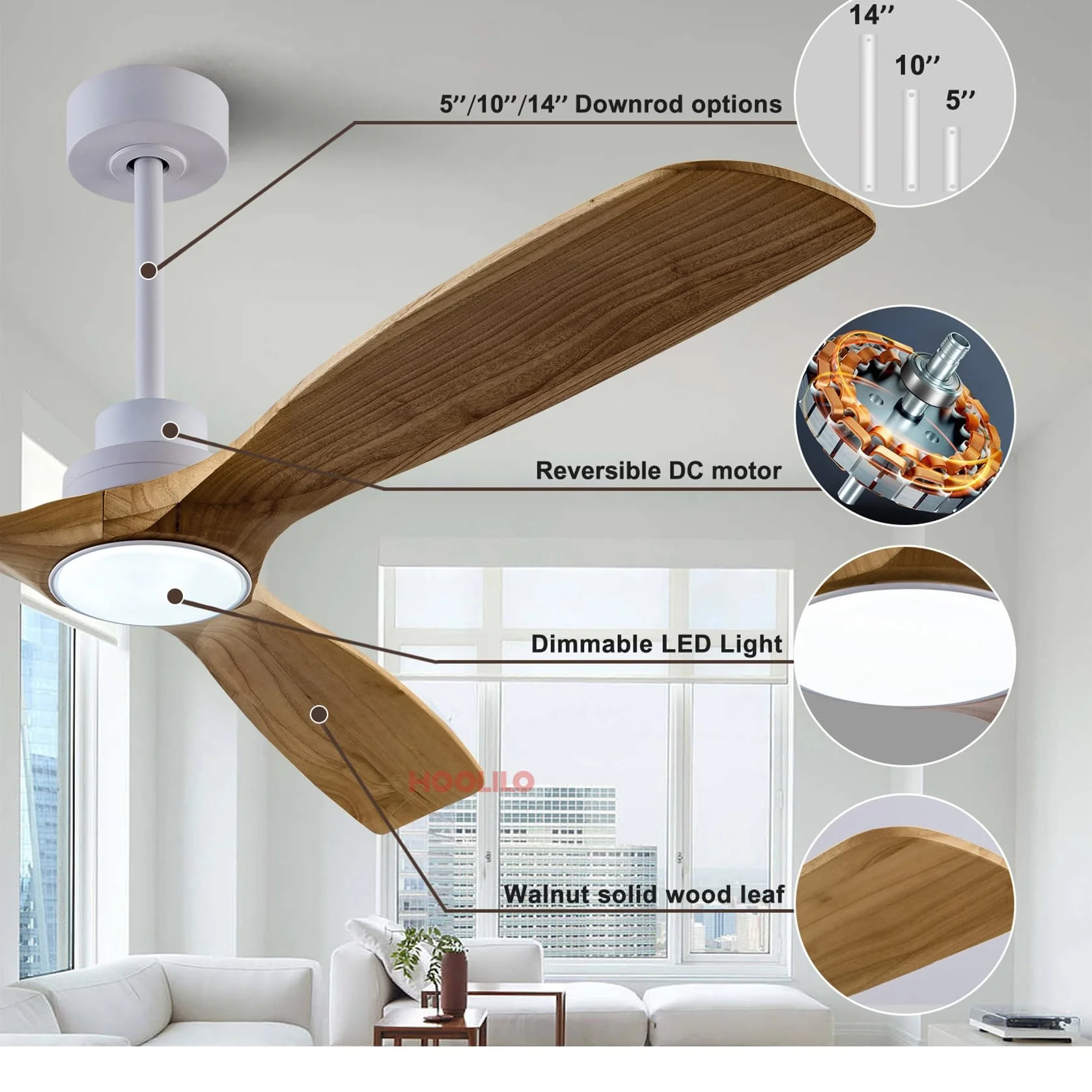 Imagem -05 - Madeira Natural Ventilador de Teto com Luzes Controle Remoto Silencioso Motor dc Novo 42 52 60