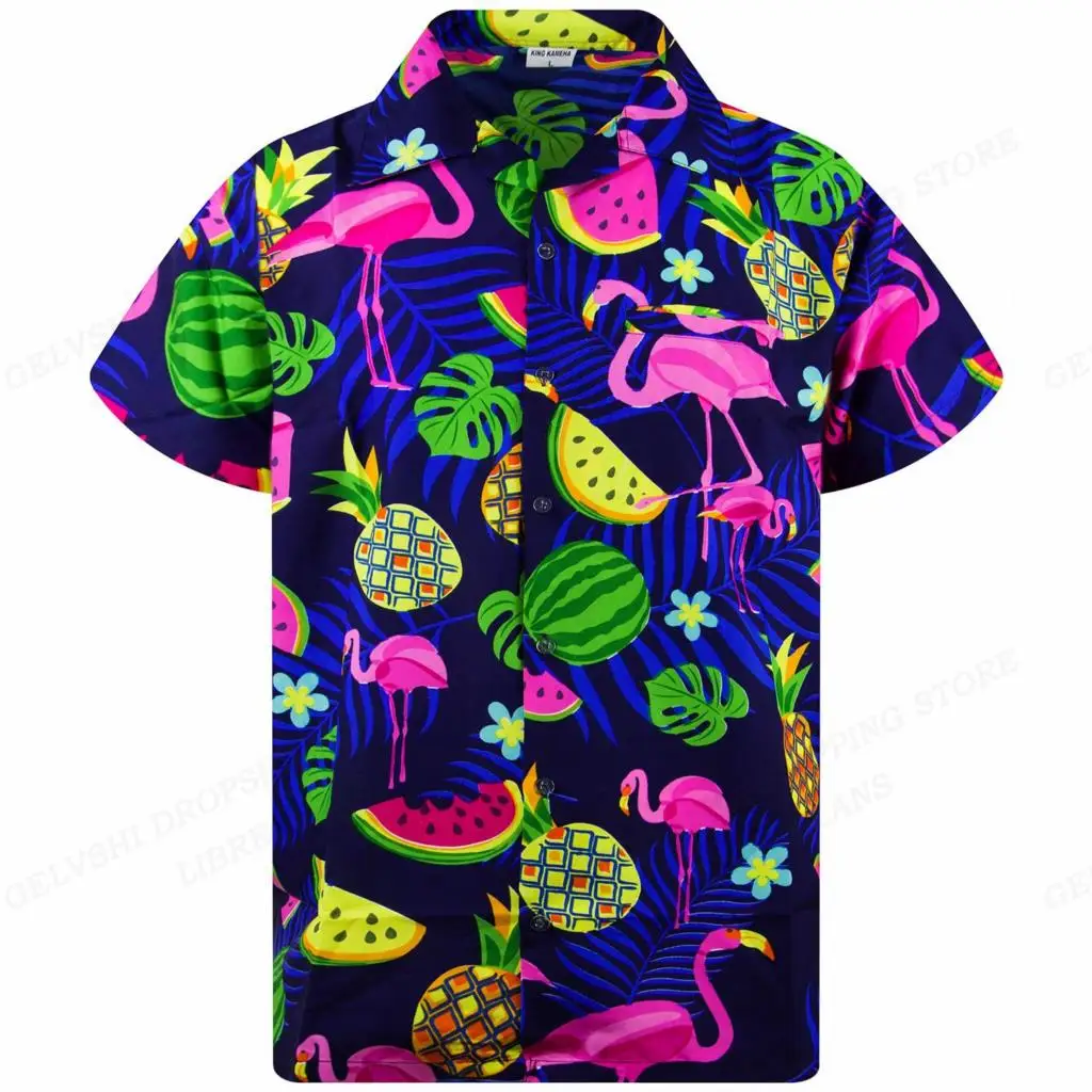 Chemises hawaïennes flamant rose pour hommes et femmes, chemise de plage d'été, cuir chevelu tropique, chemises imprimées en 3D, chemisier à la mode, vêtements à manches courtes