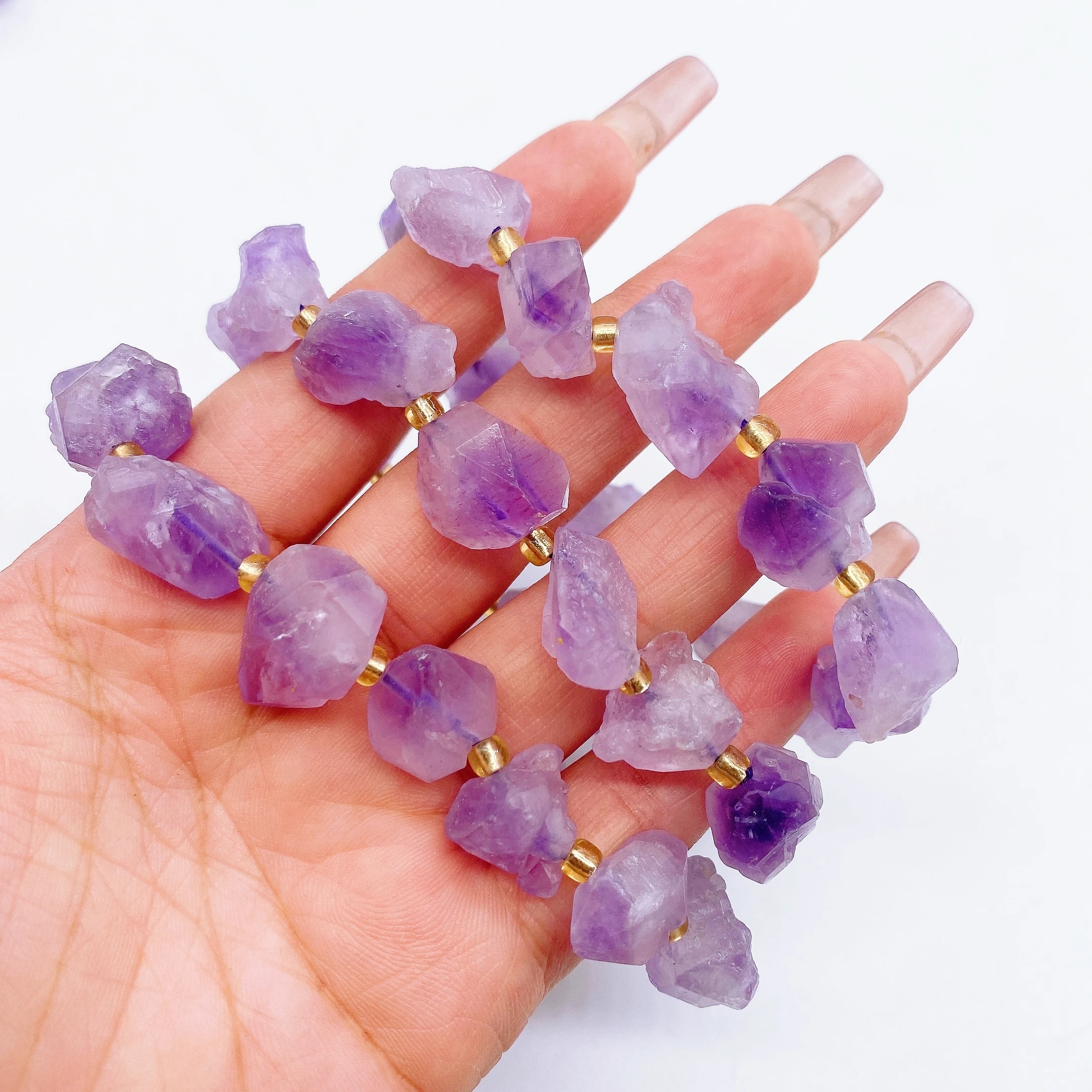 Pulsera de amatista y lavanda Natural, cristal Irregular, cuarzo, piedra rugosa, joyería Mineral en bruto, regalo para el hogar