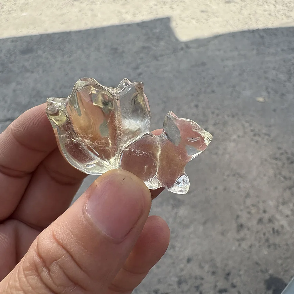 Custom Handcrafted Natural Citrine Nine-Tailed Fox Figurine - Cute Gemstone Kitsune Statue Tabletop Decor