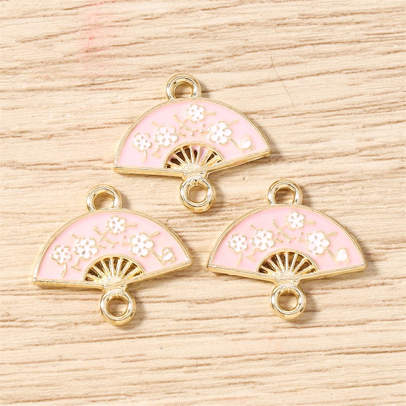 10 Stück 16 x 14 mm niedliche bunte Emaille-Blumen-Fächer-Charms-Anschlüsse für Schmuckherstellung, Halsketten, Armbänder, DIY-Bastelzubehör – Detail 12