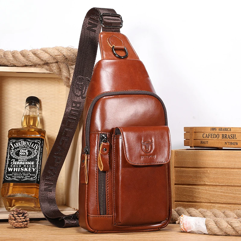 

BULLCAPTAIN New Men's Genuine Leather Chest Bag Shoulder Slung Business Commuting Mobile Phone Bag