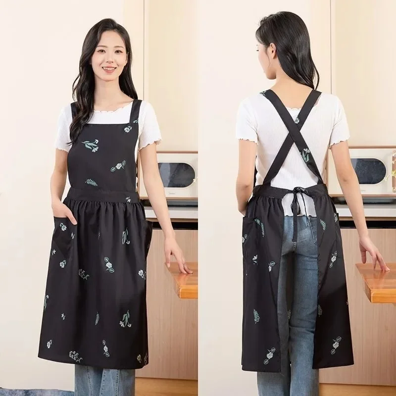 NestWare Kitchen Garden Water Repellent Dress Apron Women's Cross Back Long Pleated Aprons Used for Daily Cooking Baking Work