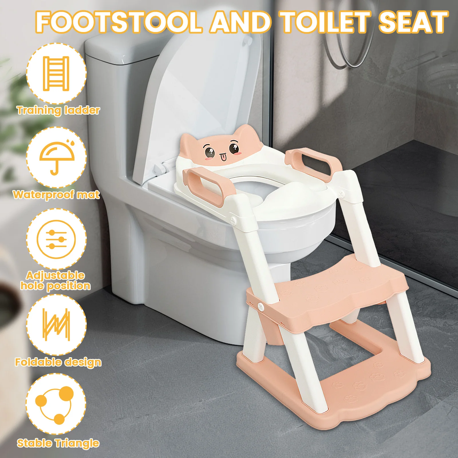 Toilet Seat Waterproof Seat Cushion Foldable Toddler Toilet Training Ladder Anti Slip Step Stool Adjustable Height