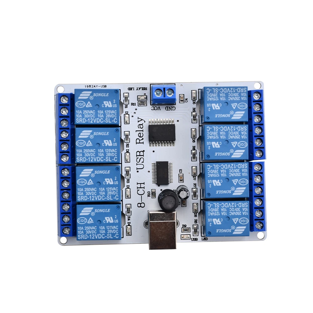 DC 12V 8 Channel USB Relay Control Switch Programmable Computer Control For Smart Home PC Intelligent Controller 300mA