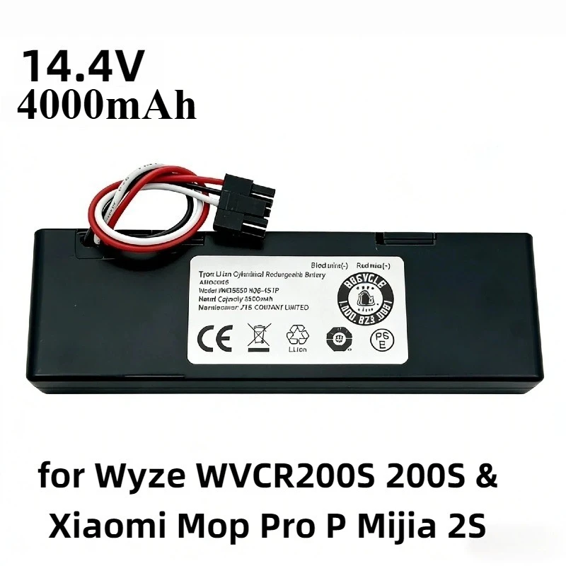 4000mAh 14,4V robotbatterij met hoge capaciteit – vervangend reserveaccessoire, voor Wyze WVCR200S 200S & Xiaomi Mop Pro P Mijia 2S
