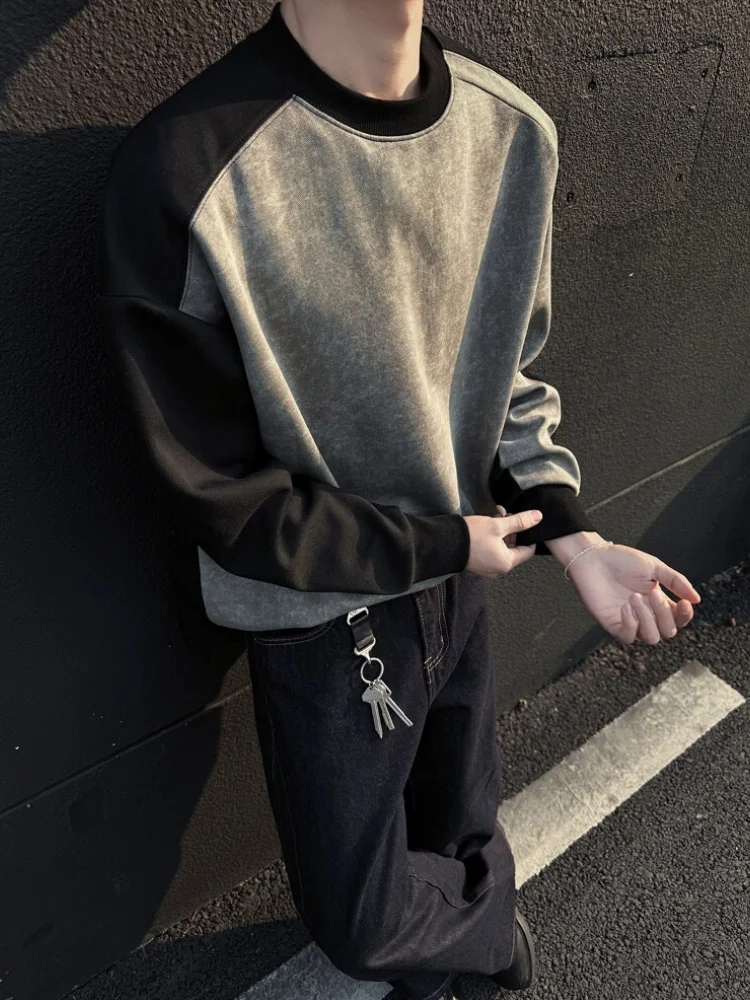 

American Dyed adient Color Blo Hoodie Men Spring Autumn Old Money Sle oulder Insertion round Ne Youth Versatile Lon...
