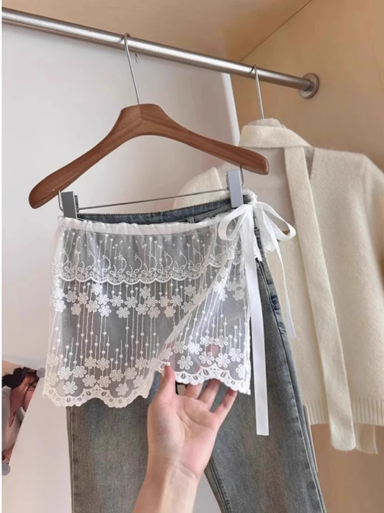 

plus Size Lace Patchwork Mesh Half Skirt Women's Summer Slimming Butt Covering Short Skirt Layering Commute Casual Style