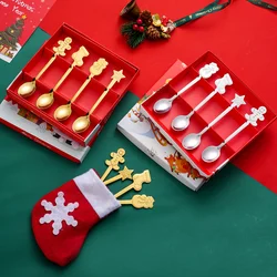 Christmas Cutlery Set Cartoon Gingerbread Snowman Stainless Steel Dessert Coffee Spoon Christmas Holiday Gift Box