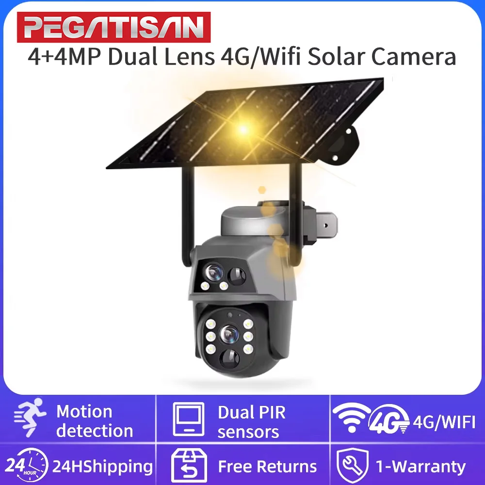 Dual Lens 8MP 4G Wifi Solar Camera Double PIR Human Detection Night Vision Security Video IP Cam 4K Battery CCTV Cam Campi Pro