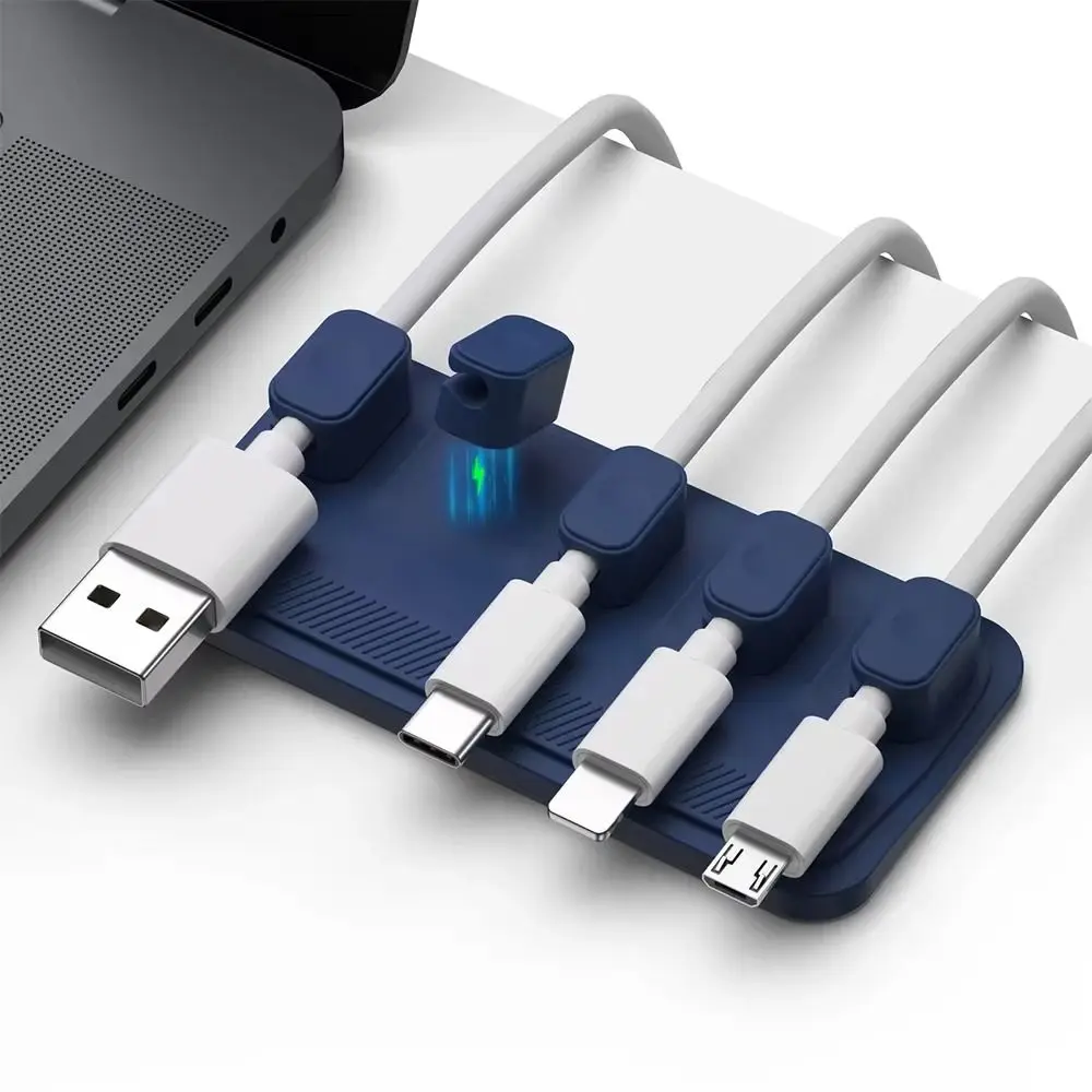 New Silicone Magnetic Cable Management 5 Clips Self-Adhesive Fixed Desk Cable Organizer Multi-purpose Charging Line Holder