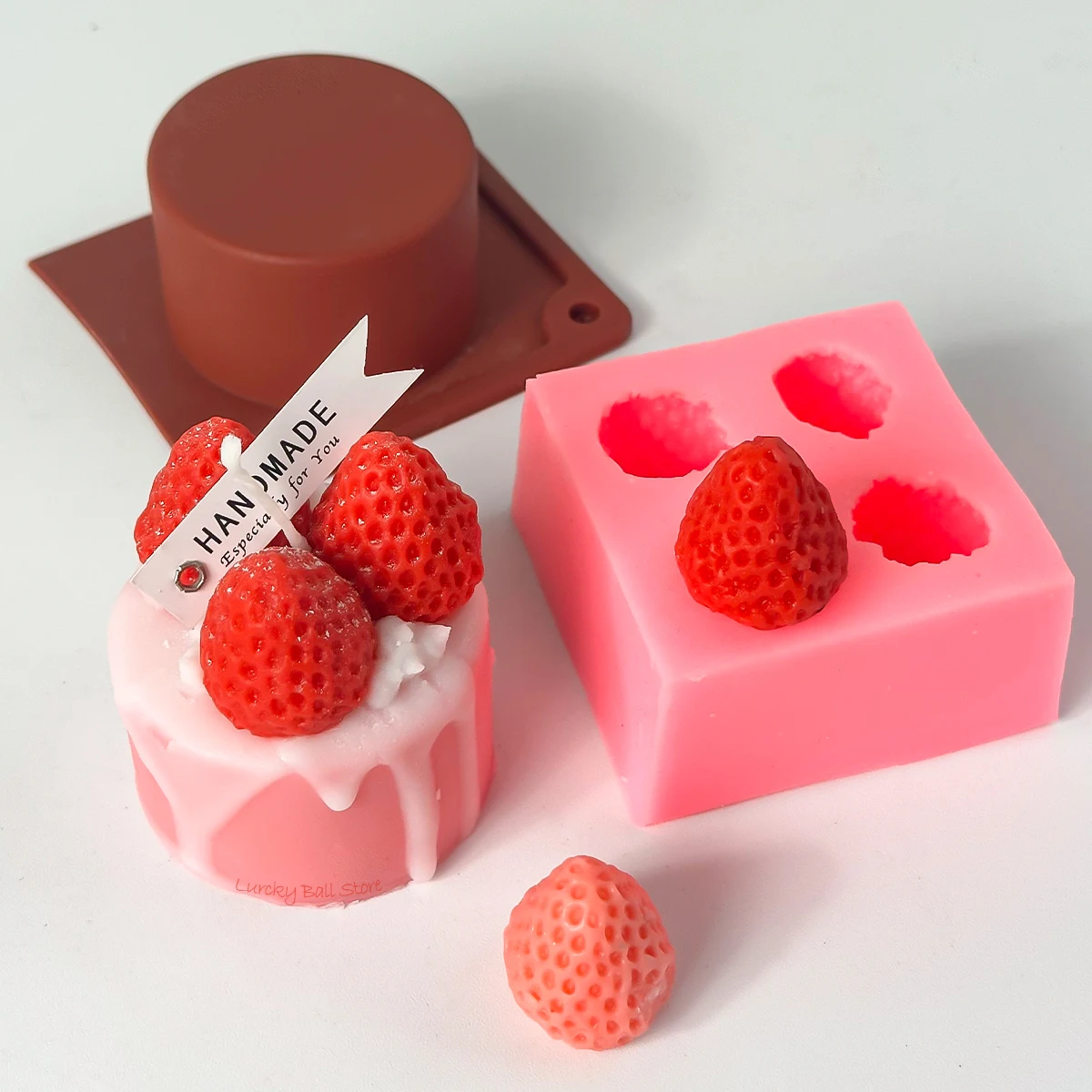 Cute Strawberry Cake Candle Silicone Mold 3D Fruit Raspberry Doughnut Chocolate Cookie Baking Mould DIY Birthday Cake Decor Tool