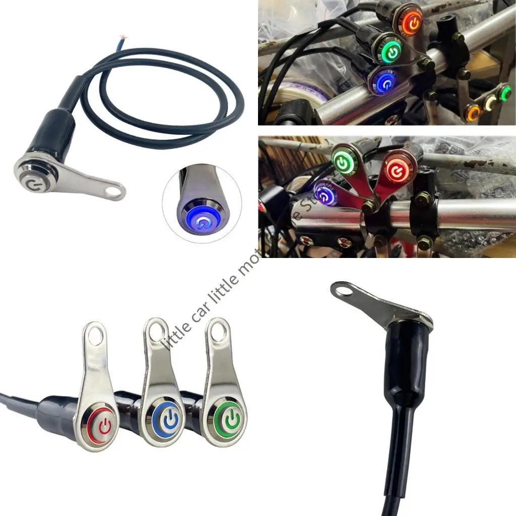 

Motorcycle Switch Handlebar Mount Push Button 12V Work Light Red LED ON+OFF Metal Button Dual Flash Switch With Light Circle