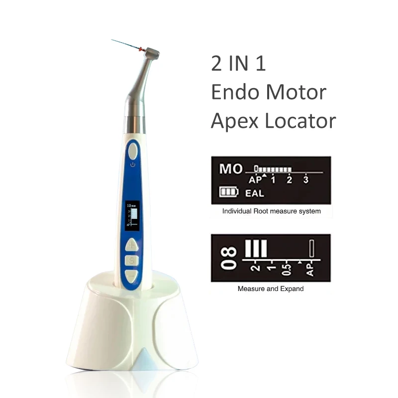 Dental 2 in 1 Wireless Endo Motor and Apex Locator Smart 1:1 Direct Drive OLED Screen Root Canal Endodontic Treatment