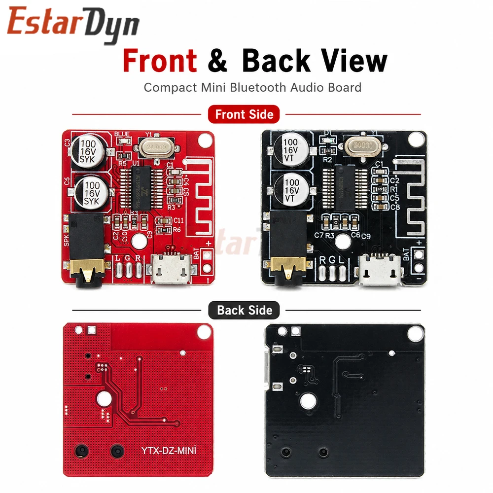 Estardyn Wireless Bluetooth 5.0 MP3 Decoder Audio Receiver Module AUX/TF/USB for Car Home Stereo Speaker DIY