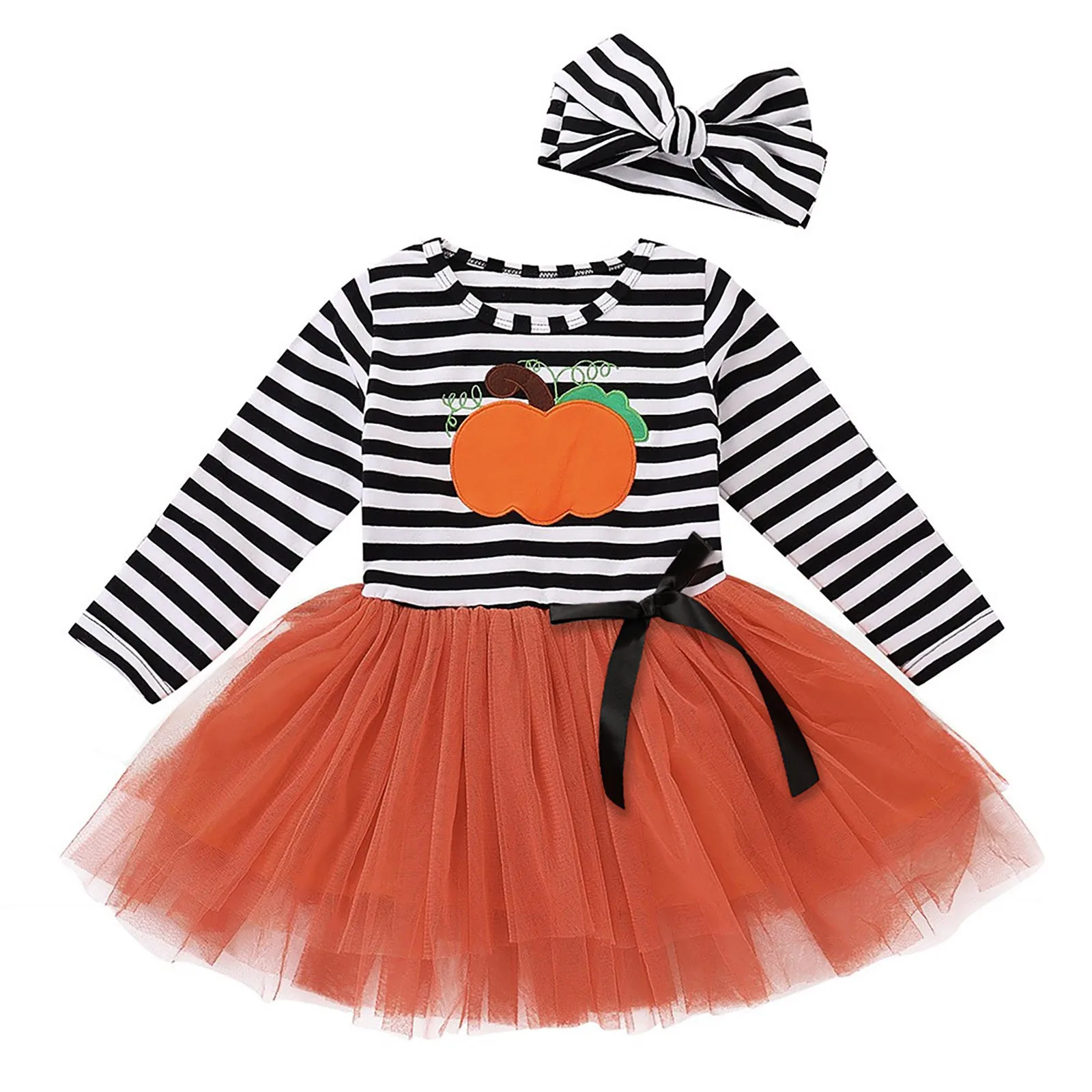 Toddler Kids Baby Girls Pumpkin Striped Embroidery Halloween Baby Girls Outfits Christmas Baby Clothes 3-6 Month Girl Clothes