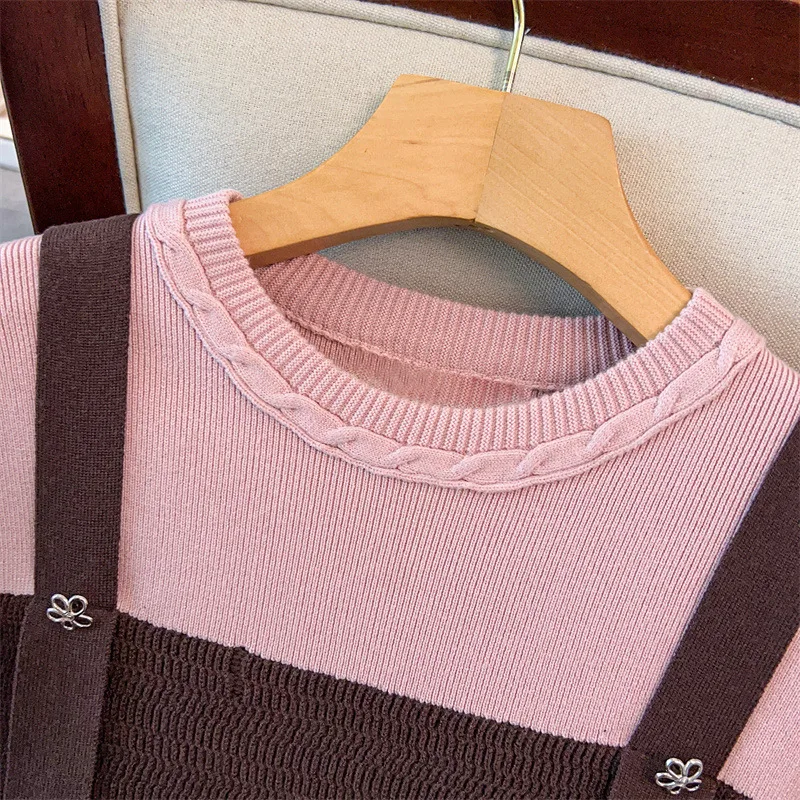 155Kg Plus Size Women's Bust 160 Autumn Winter Long O-Neck Long Sleeved Sweater Dress 4XL 5XL 6XL 7XL 8XL 9XL