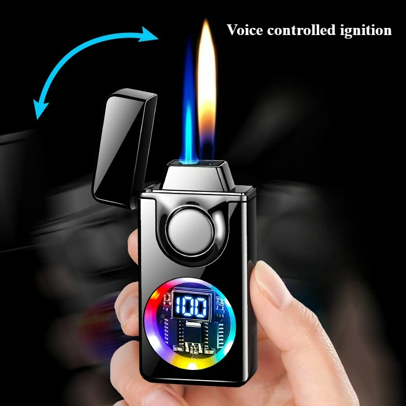 2025 Voice Controlled Ignition Gas Lighter 4 Ignition Methods Battery Display Open Fire Switching Jet Fire USB Electric Lighters