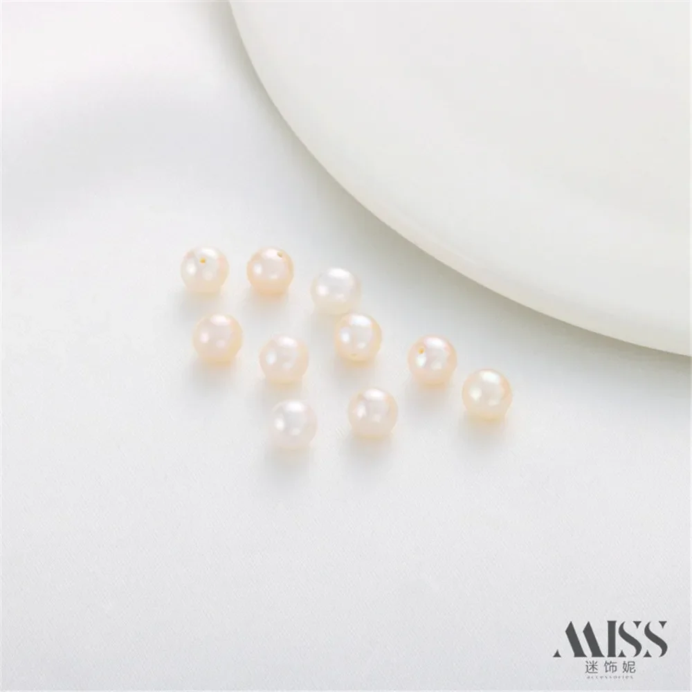 Baby Natural Freshwater Pearl Loose Beads - Half-Hole Nearly round Flawless High-Gloss White DIY Handmade round Naked Beads