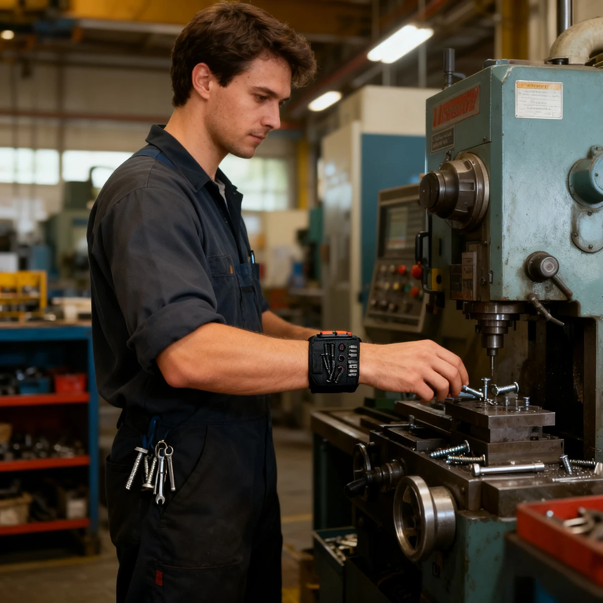 سوار معصم مغناطيسي للأدوات، حزام أدوات خفيف الوزن، مسامير تثبيت مغناطيسية محمولة، لقم حفر الأظافر، مجموعة أدوات العمل